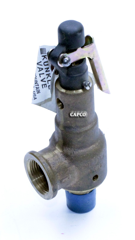 Image of a Sullair 02250097-349 metal relief valve standing vertically against a white background. 02250097-349 Genuine Part by SULLAIR (R) VLV,RLF 3/4"200#550SCFM W/TEFL - Image 1